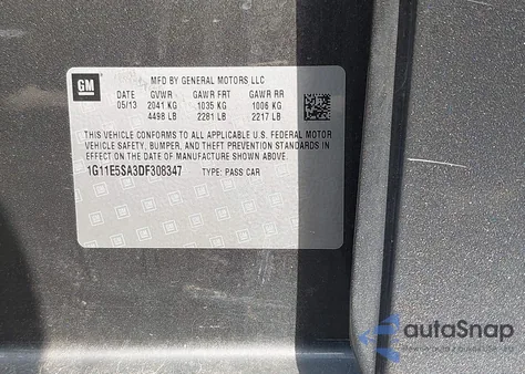 2013 Chevrolet Malibu 2Lt from USA, damaged, VIN 1G11E5SA3DF308347